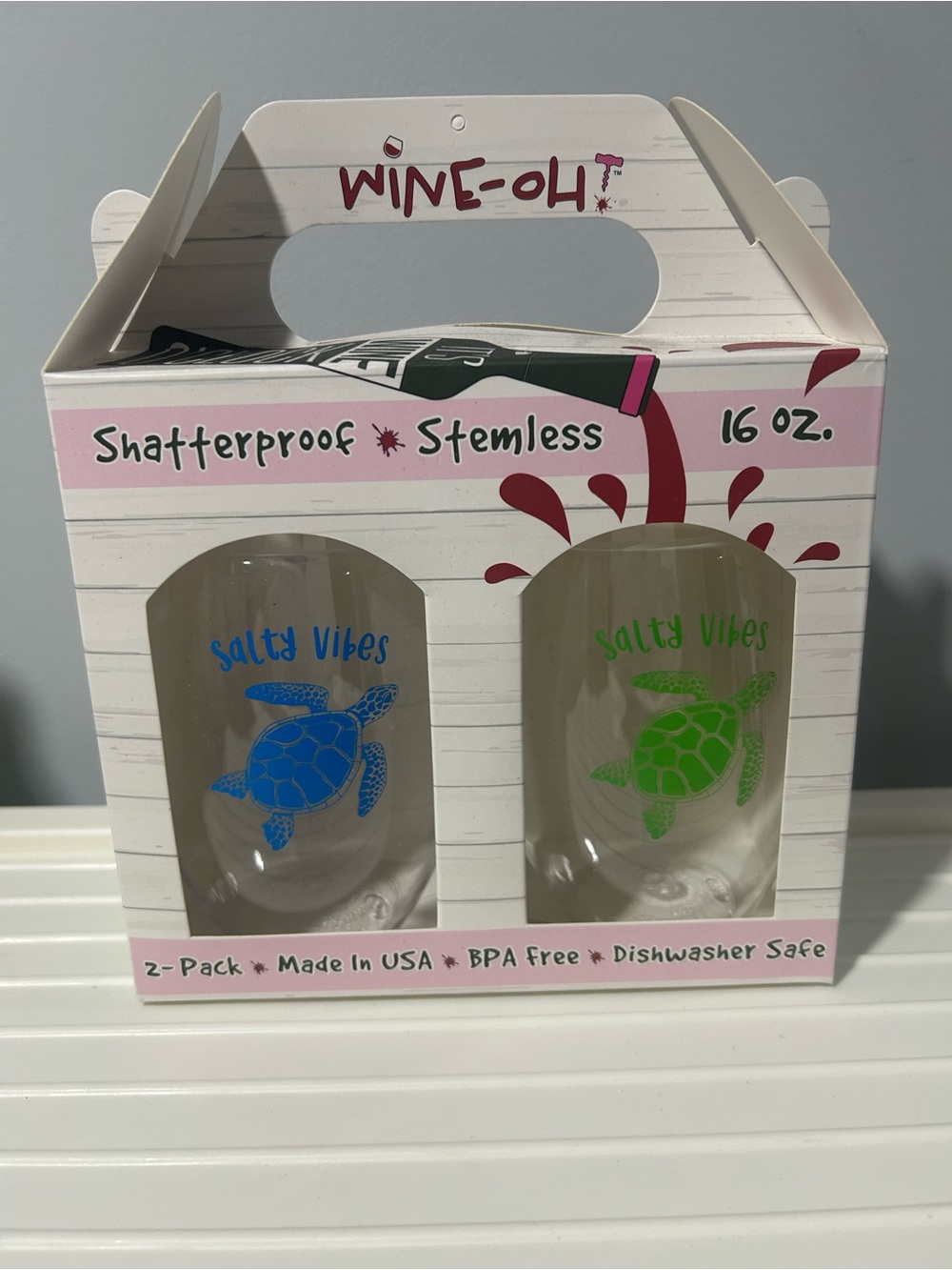 Salty Vibes Turtle Stemless Shatterproof Plastic Wine Glasses (pack of 2)